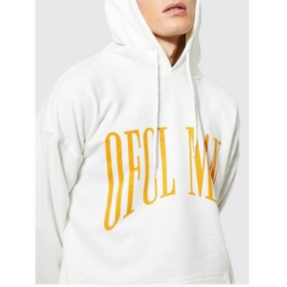 boohooMAN Oversized Hoodie White Size M Logo Pullover NWT Essential